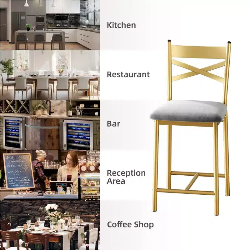Ensemble de 6 tabourets de bar de hauteur comptoir 26, chaises à cadre métallique avec dossier droit ergonomique, coussins rembourrés en cuir PU épais et imperméables