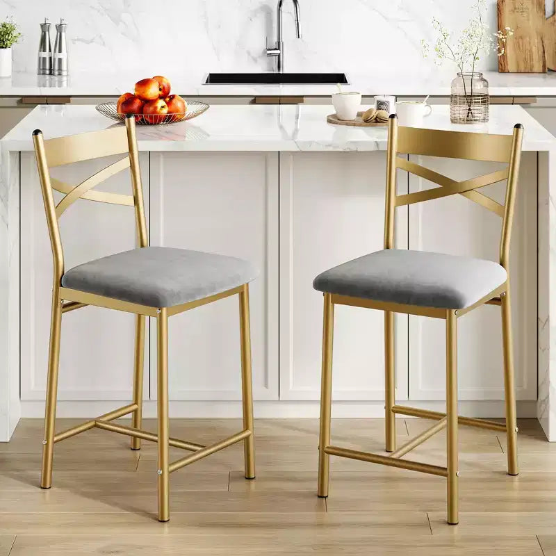 Ensemble de 6 tabourets de bar de hauteur comptoir 26, chaises à cadre métallique avec dossier droit ergonomique, coussins rembourrés en cuir PU épais et imperméables