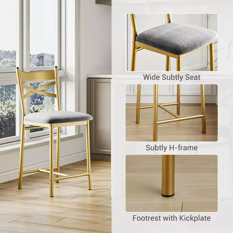 Ensemble de 6 tabourets de bar de hauteur comptoir 26, chaises à cadre métallique avec dossier droit ergonomique, coussins rembourrés en cuir PU épais et imperméables