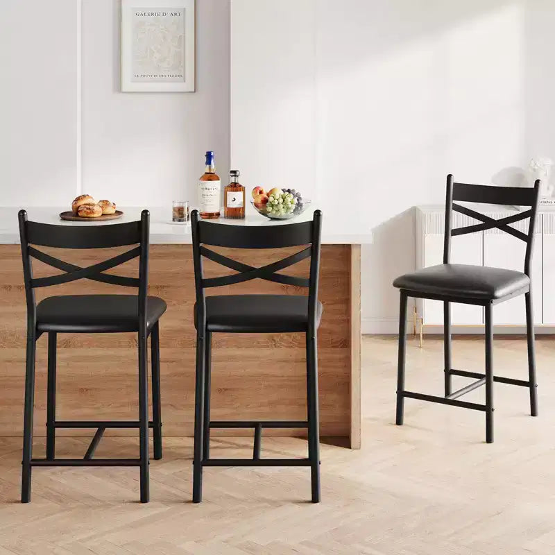 Ensemble de 6 tabourets de bar de hauteur comptoir 26, chaises à cadre métallique avec dossier droit ergonomique, coussins rembourrés en cuir PU épais et imperméables