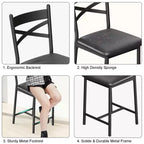 Ensemble de 6 tabourets de bar de hauteur comptoir 26, chaises à cadre métallique avec dossier droit ergonomique, coussins rembourrés en cuir PU épais et imperméables