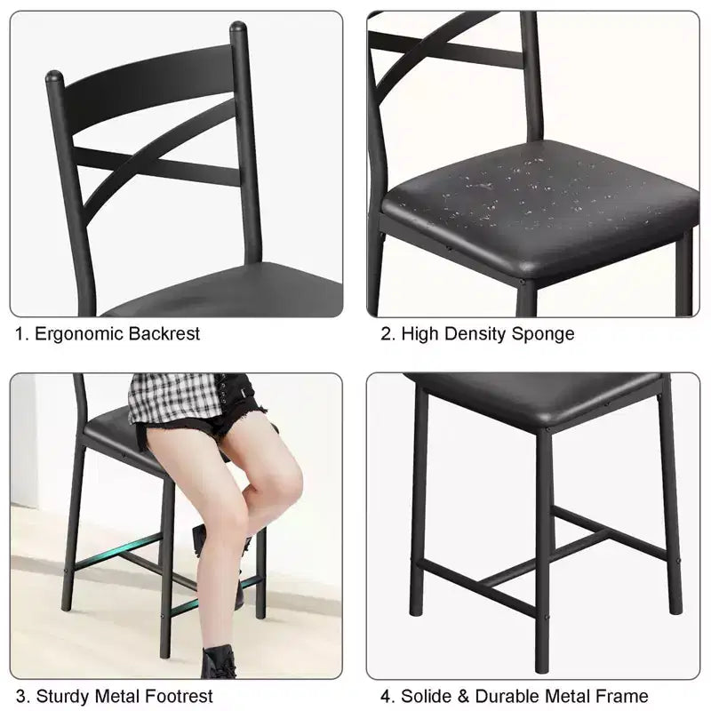 Ensemble de 6 tabourets de bar de hauteur comptoir 26, chaises à cadre métallique avec dossier droit ergonomique, coussins rembourrés en cuir PU épais et imperméables