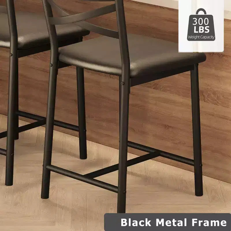Ensemble de 6 tabourets de bar de hauteur comptoir 26, chaises à cadre métallique avec dossier droit ergonomique, coussins rembourrés en cuir PU épais et imperméables