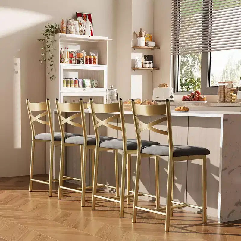 Ensemble de 6 tabourets de bar de hauteur comptoir 26, chaises à cadre métallique avec dossier droit ergonomique, coussins rembourrés en cuir PU épais et imperméables