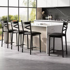 Set of 6 Counter Height Dining Bar Stools 26 Metal Frame Chairs with Ergonomic Straight Back, Thick PU Leather Upholstered Waterproof Cushions