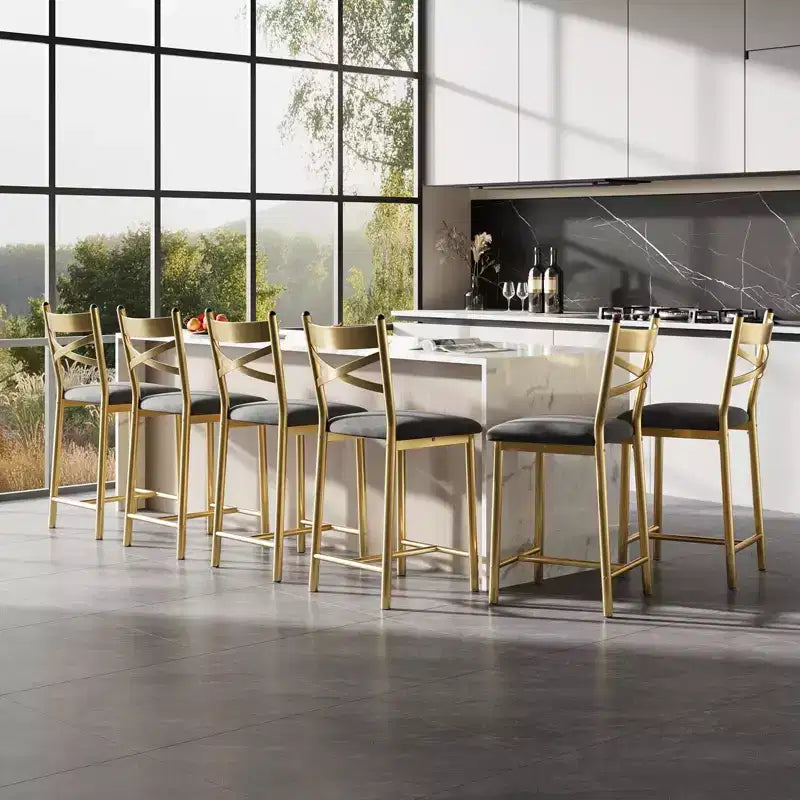 Ensemble de 6 tabourets de bar de hauteur comptoir 26, chaises à cadre métallique avec dossier droit ergonomique, coussins rembourrés en cuir PU épais et imperméables