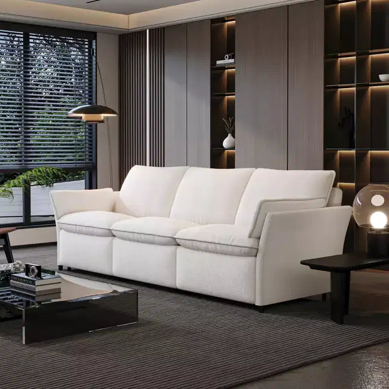 ATJafurn Canapé inclinable électrique en chenille blanche avec port de charge USB et accoudoirs coussinés, chaque siège est doté de moteurs réglables indépendamment, pour le salon