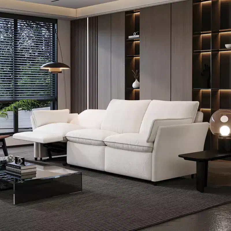 ATJafurn Canapé inclinable électrique en chenille blanche avec port de charge USB et accoudoirs coussinés, chaque siège est doté de moteurs réglables indépendamment, pour le salon