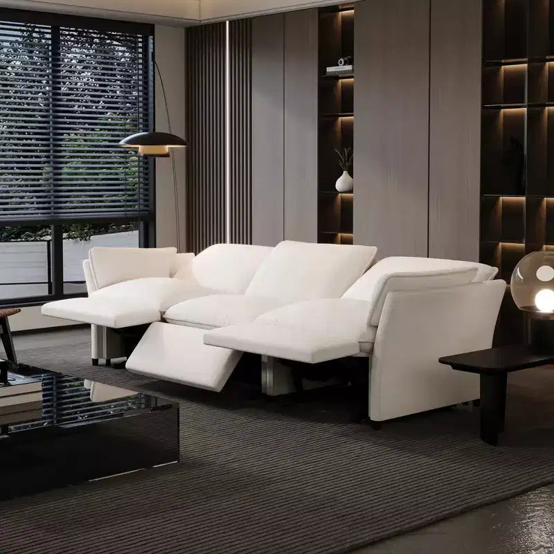 ATJafurn Canapé inclinable électrique en chenille blanche avec port de charge USB et accoudoirs coussinés, chaque siège est doté de moteurs réglables indépendamment, pour le salon