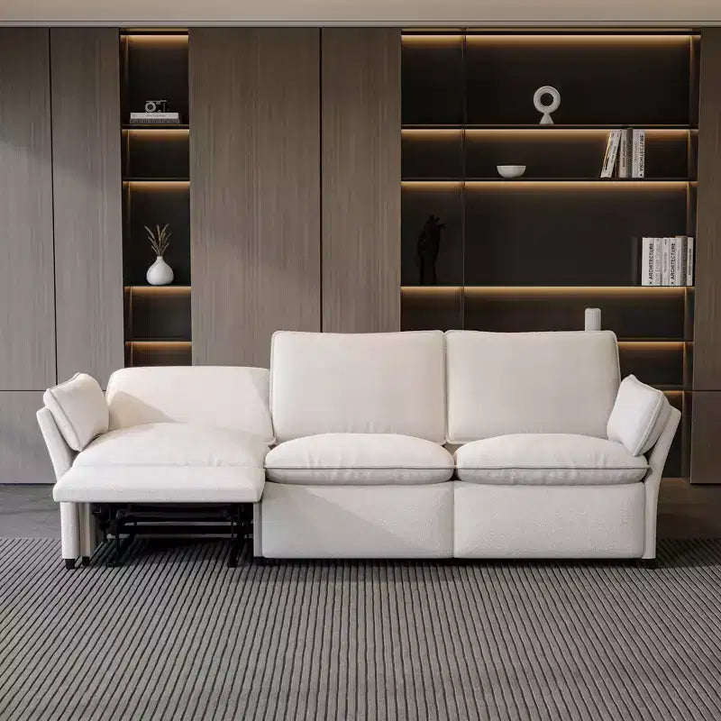 ATJafurn Canapé inclinable électrique en chenille blanche avec port de charge USB et accoudoirs coussinés, chaque siège est doté de moteurs réglables indépendamment, pour le salon