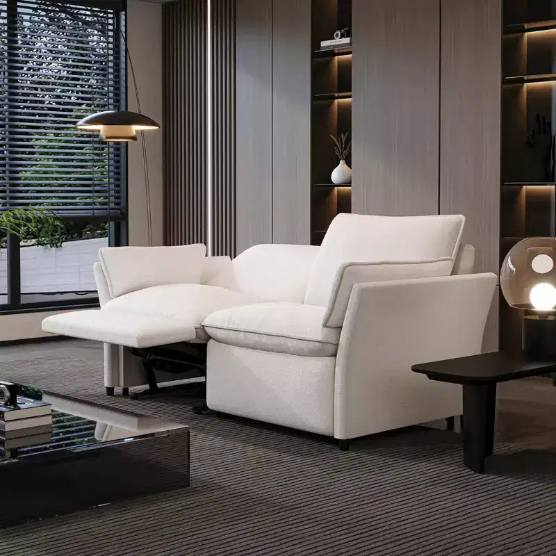 ATJafurn Canapé inclinable électrique en chenille blanche avec port de charge USB et accoudoirs coussinés, chaque siège est doté de moteurs réglables indépendamment, pour le salon