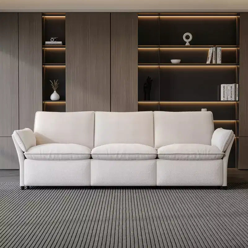 ATJafurn Canapé inclinable électrique en chenille blanche avec port de charge USB et accoudoirs coussinés, chaque siège est doté de moteurs réglables indépendamment, pour le salon