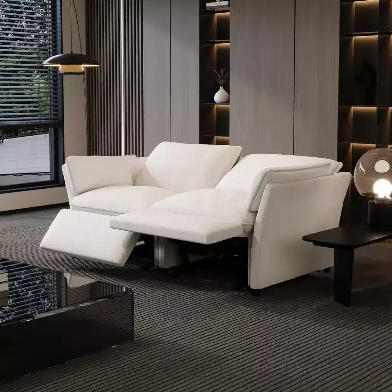 ATJafurn Canapé inclinable électrique en chenille blanche avec port de charge USB et accoudoirs coussinés, chaque siège est doté de moteurs réglables indépendamment, pour le salon