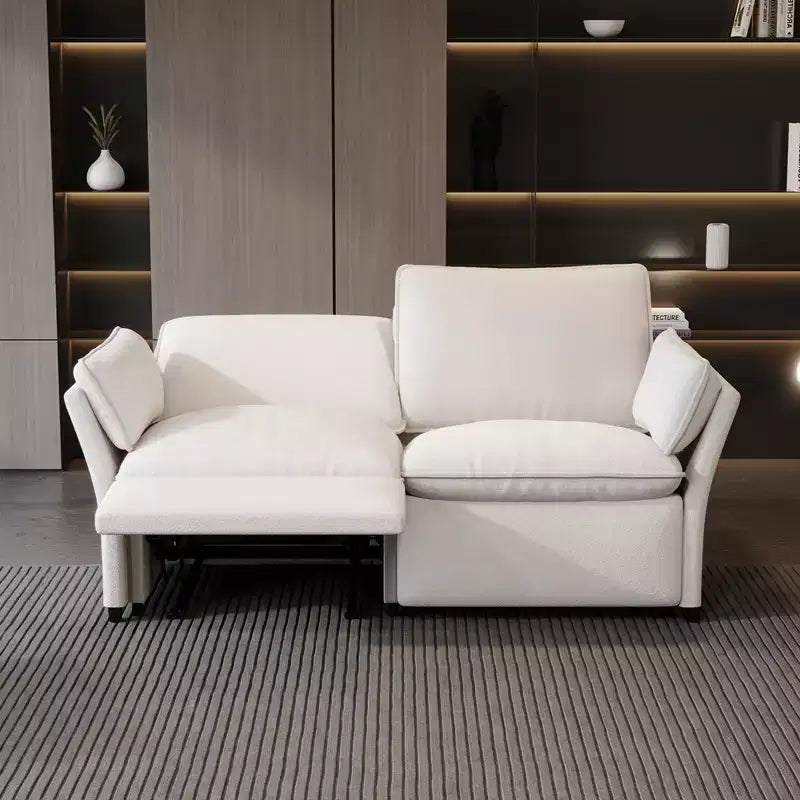 ATJafurn Canapé inclinable électrique en chenille blanche avec port de charge USB et accoudoirs coussinés, chaque siège est doté de moteurs réglables indépendamment, pour le salon