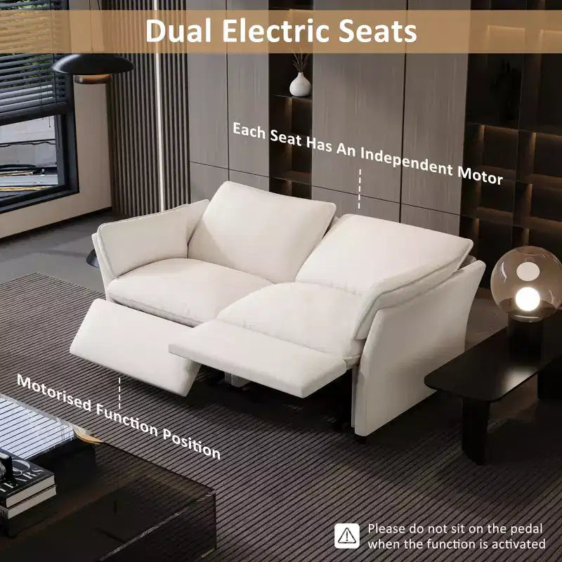 ATJafurn Canapé inclinable électrique en chenille blanche avec port de charge USB et accoudoirs coussinés, chaque siège est doté de moteurs réglables indépendamment, pour le salon
