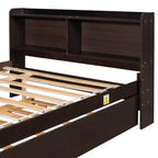 Lit plateforme double VECELO avec lit gigogne et tête de lit de rangement, sommier à lattes en bois pour petits espaces