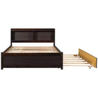 Lit plateforme double VECELO avec lit gigogne et tête de lit de rangement, sommier à lattes en bois pour petits espaces