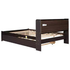 Lit plateforme double VECELO avec lit gigogne et tête de lit de rangement, sommier à lattes en bois pour petits espaces