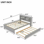 Lit plateforme double VECELO avec lit gigogne et tête de lit de rangement, sommier à lattes en bois pour petits espaces