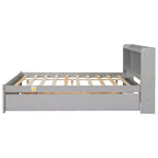 Lit plateforme double VECELO avec lit gigogne et tête de lit de rangement, sommier à lattes en bois pour petits espaces