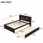 Lit plateforme double VECELO avec lit gigogne et tête de lit de rangement, sommier à lattes en bois pour petits espaces