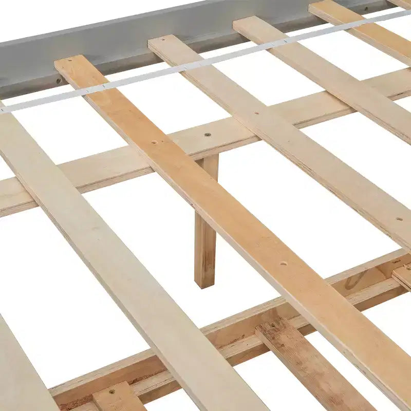 Lit plateforme double VECELO avec lit gigogne et tête de lit de rangement, sommier à lattes en bois pour petits espaces