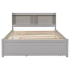 Lit plateforme double VECELO avec lit gigogne et tête de lit de rangement, sommier à lattes en bois pour petits espaces