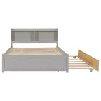Lit plateforme double VECELO avec lit gigogne et tête de lit de rangement, sommier à lattes en bois pour petits espaces