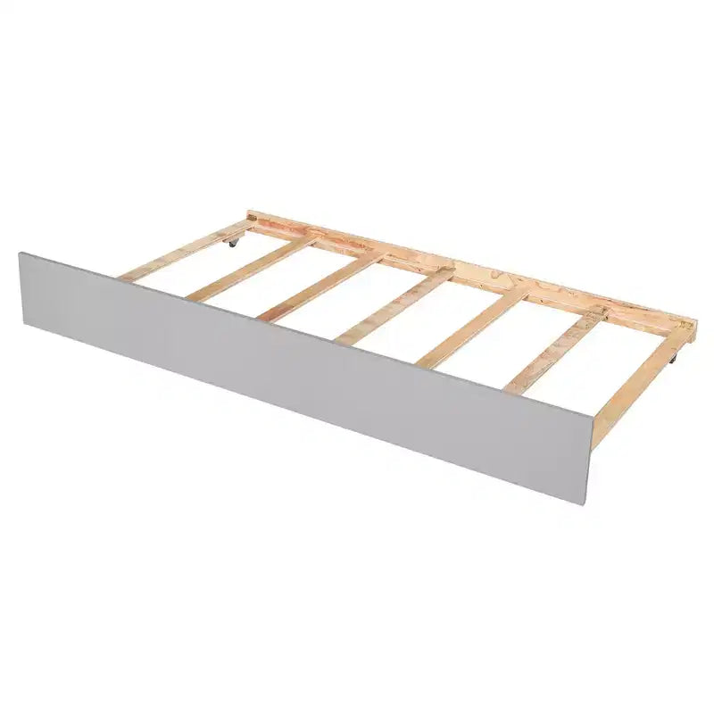 Lit plateforme double VECELO avec lit gigogne et tête de lit de rangement, sommier à lattes en bois pour petits espaces