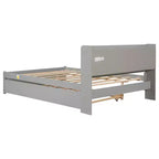 Lit plateforme double VECELO avec lit gigogne et tête de lit de rangement, sommier à lattes en bois pour petits espaces
