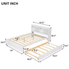 Lit plateforme double VECELO avec lit gigogne et tête de lit de rangement, sommier à lattes en bois pour petits espaces