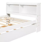 Lit plateforme double VECELO avec lit gigogne et tête de lit de rangement, sommier à lattes en bois pour petits espaces