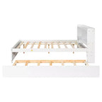 Lit plateforme double VECELO avec lit gigogne et tête de lit de rangement, sommier à lattes en bois pour petits espaces