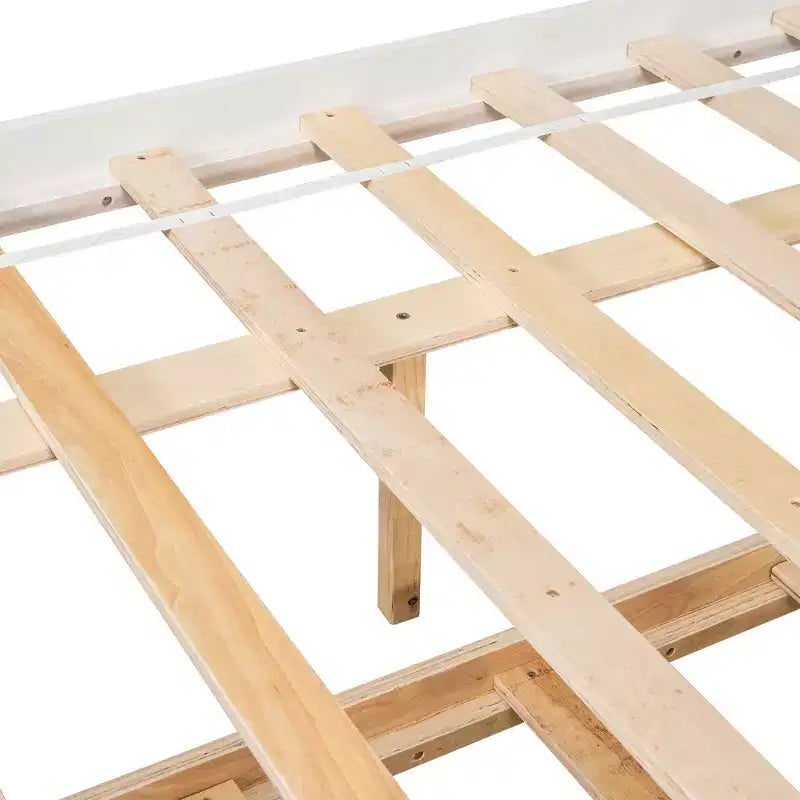 Lit plateforme double VECELO avec lit gigogne et tête de lit de rangement, sommier à lattes en bois pour petits espaces