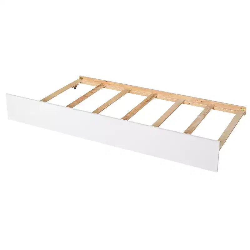 Lit plateforme double VECELO avec lit gigogne et tête de lit de rangement, sommier à lattes en bois pour petits espaces