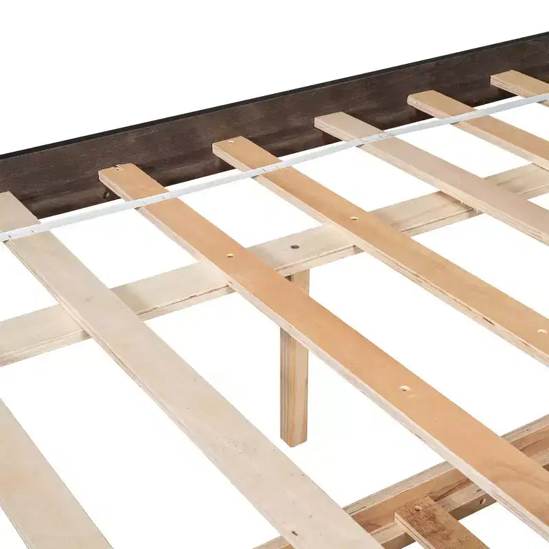 Lit plateforme double VECELO avec lit gigogne et tête de lit de rangement, sommier à lattes en bois pour petits espaces