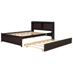 Lit plateforme double VECELO avec lit gigogne et tête de lit de rangement, sommier à lattes en bois pour petits espaces