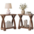 Table d'appoint Lantine en bois massif, petite table d'appoint avec étagère de rangement, table d'appoint étroite à 2 niveaux pour salon, chambre, petits espaces