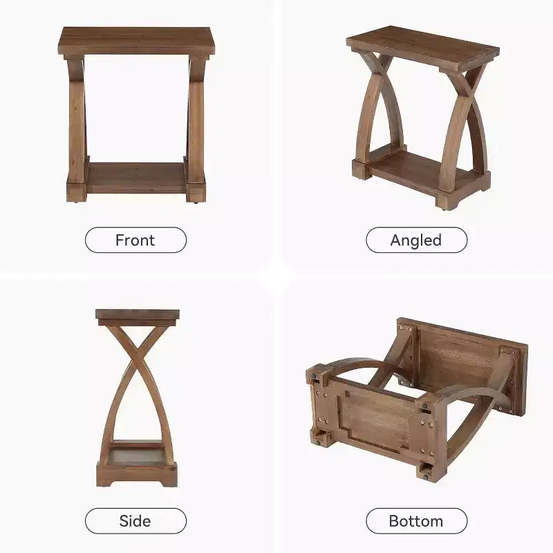 Table d'appoint Lantine en bois massif, petite table d'appoint avec étagère de rangement, table d'appoint étroite à 2 niveaux pour salon, chambre, petits espaces