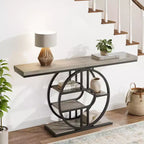 Console étroite de 55 pouces pour entrée, table de canapé rétro industrielle derrière le canapé avec cadre en fer robuste et plateau en bois pour couloir et salon