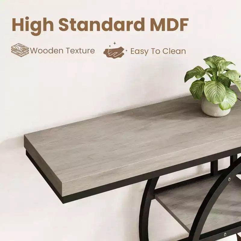 Console étroite de 55 pouces pour entrée, table de canapé rétro industrielle derrière le canapé avec cadre en fer robuste et plateau en bois pour couloir et salon