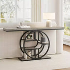 Console étroite de 55 pouces pour entrée, table de canapé rétro industrielle derrière le canapé avec cadre en fer robuste et plateau en bois pour couloir et salon