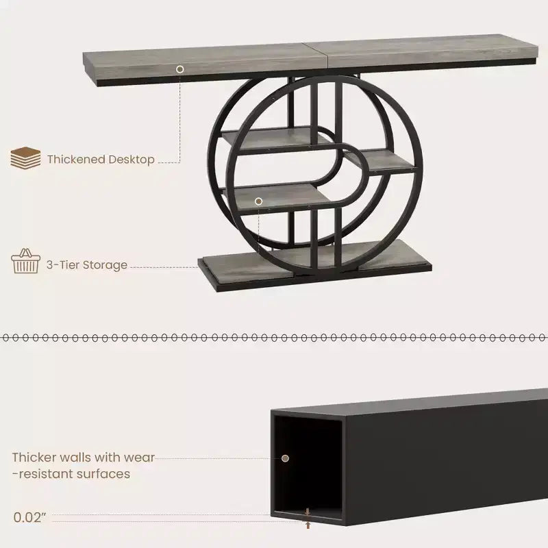 Console étroite de 55 pouces pour entrée, table de canapé rétro industrielle derrière le canapé avec cadre en fer robuste et plateau en bois pour couloir et salon