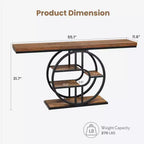 Console étroite de 55 pouces pour entrée, table de canapé rétro industrielle derrière le canapé avec cadre en fer robuste et plateau en bois pour couloir et salon