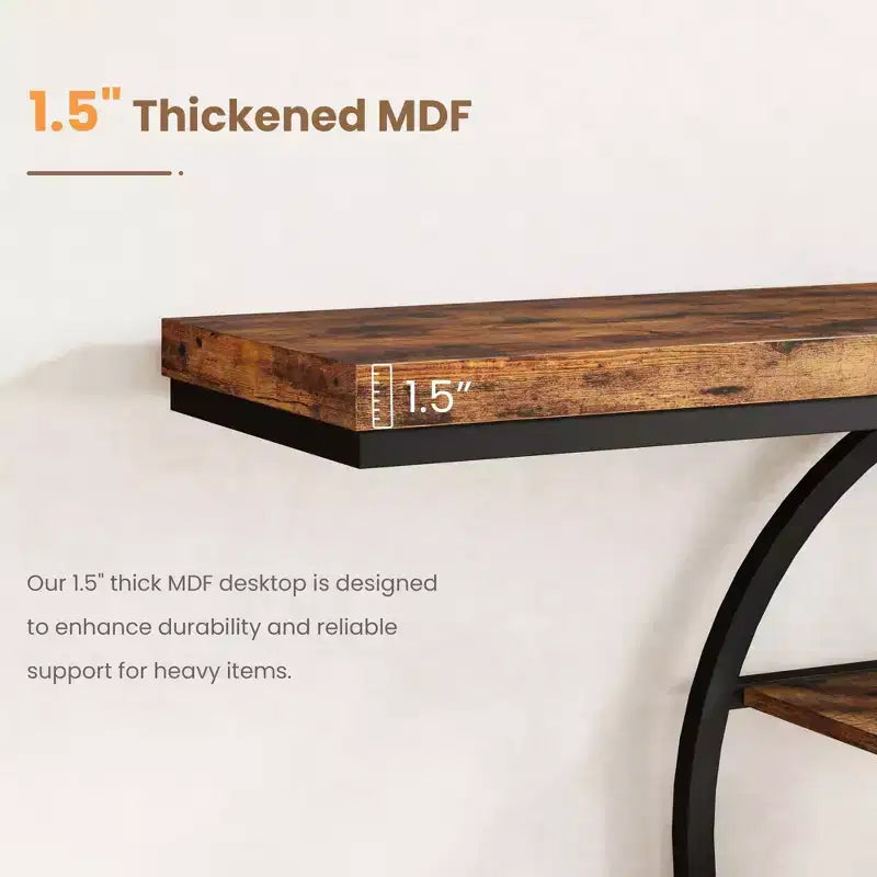 Console étroite de 55 pouces pour entrée, table de canapé rétro industrielle derrière le canapé avec cadre en fer robuste et plateau en bois pour couloir et salon