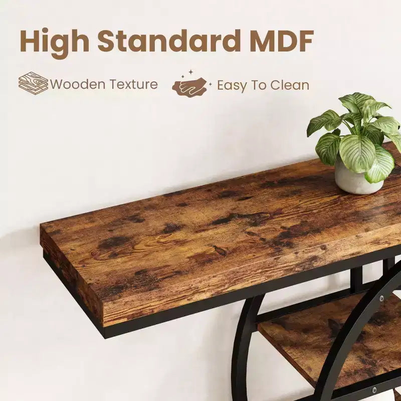 Console étroite de 55 pouces pour entrée, table de canapé rétro industrielle derrière le canapé avec cadre en fer robuste et plateau en bois pour couloir et salon