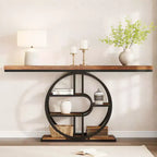 Console étroite de 55 pouces pour entrée, table de canapé rétro industrielle derrière le canapé avec cadre en fer robuste et plateau en bois pour couloir et salon