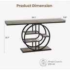 Console étroite de 55 pouces pour entrée, table de canapé rétro industrielle derrière le canapé avec cadre en fer robuste et plateau en bois pour couloir et salon