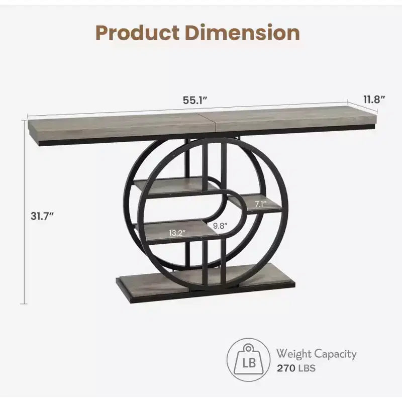 Console étroite de 55 pouces pour entrée, table de canapé rétro industrielle derrière le canapé avec cadre en fer robuste et plateau en bois pour couloir et salon