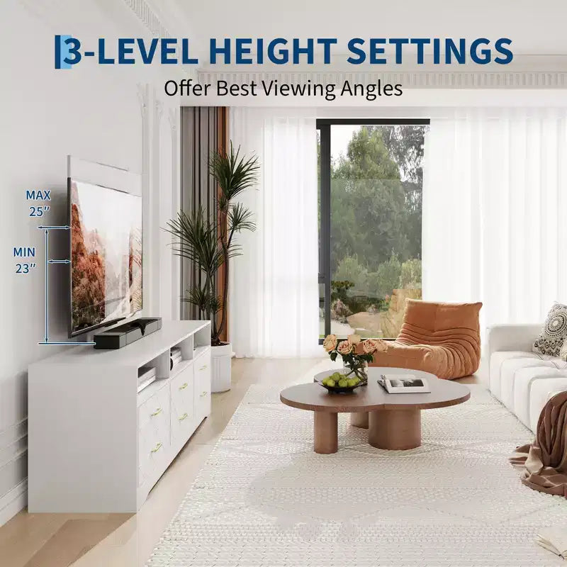 Meuble TV en bois avec support réglable en hauteur pour téléviseurs de 32 à 80 pouces, meuble de rangement à 6 tiroirs, console média pour salon et chambre